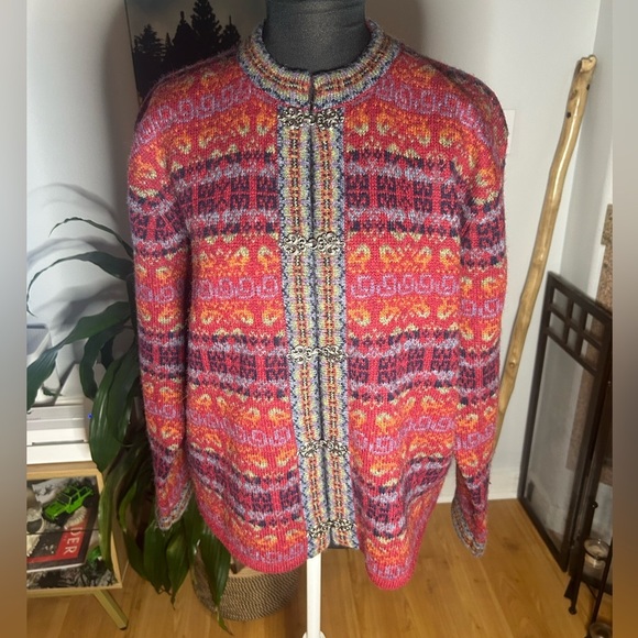 Cambridge Dry Goods Sweaters - Vintage Cambridge 100% Wool Cardigan Fair Isle Nordic Knit Frog Clasp Women's S